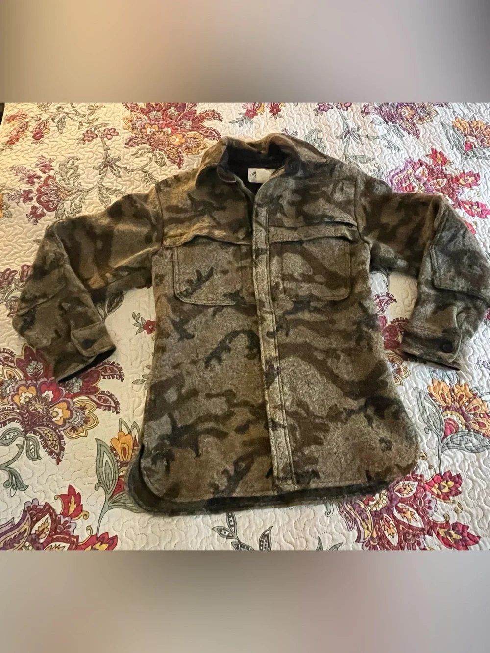 Vintage Youth Sleeping Indian Design Wool Hunting Jacket Large Camo Heavy Duty